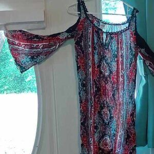 Women's Small Bila Blouse with Flare Cold Shoulder Sleeves and Crochet Neck